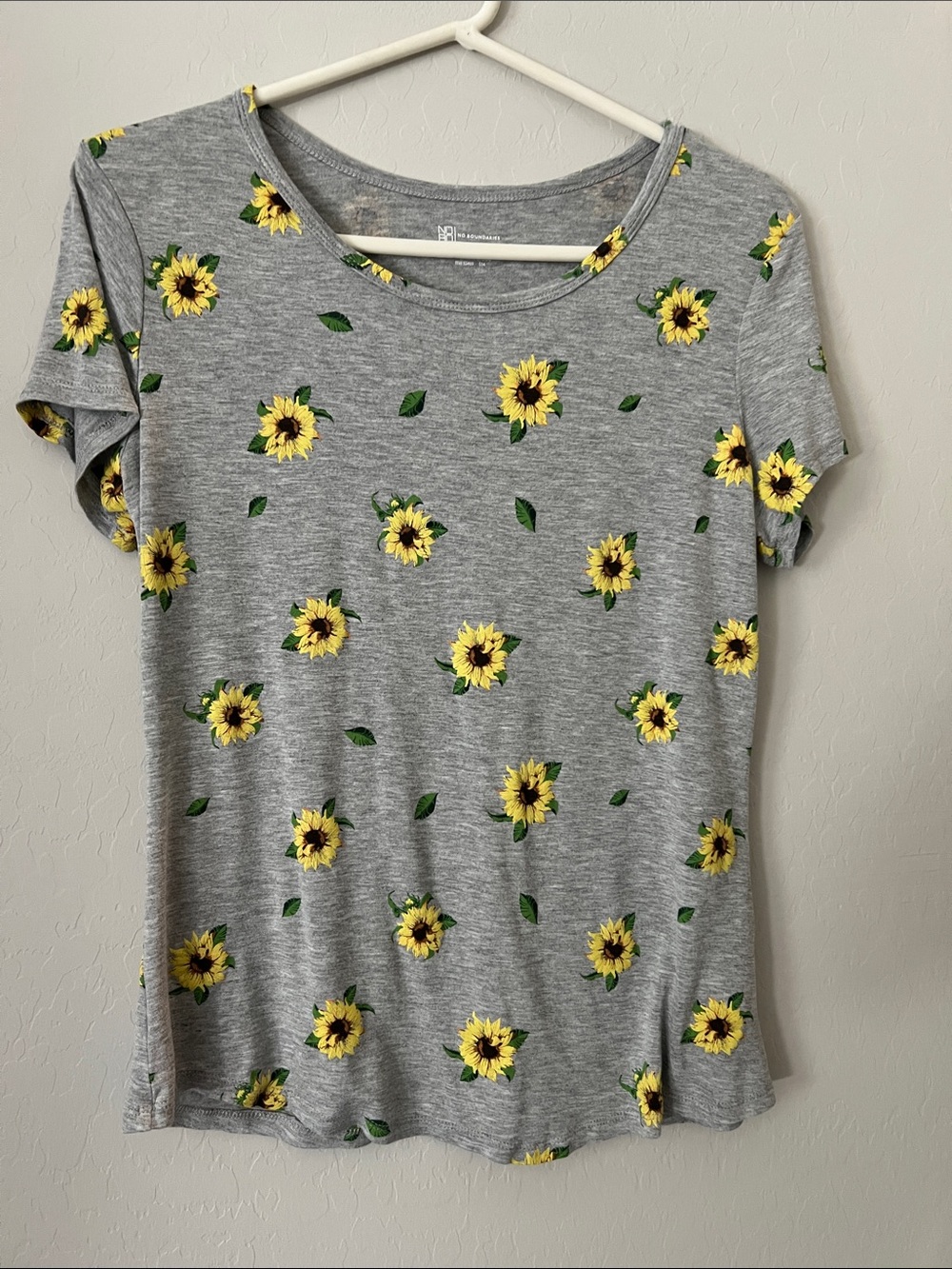 No Boundaries Grey Tee with Yellow Sunflower Print
